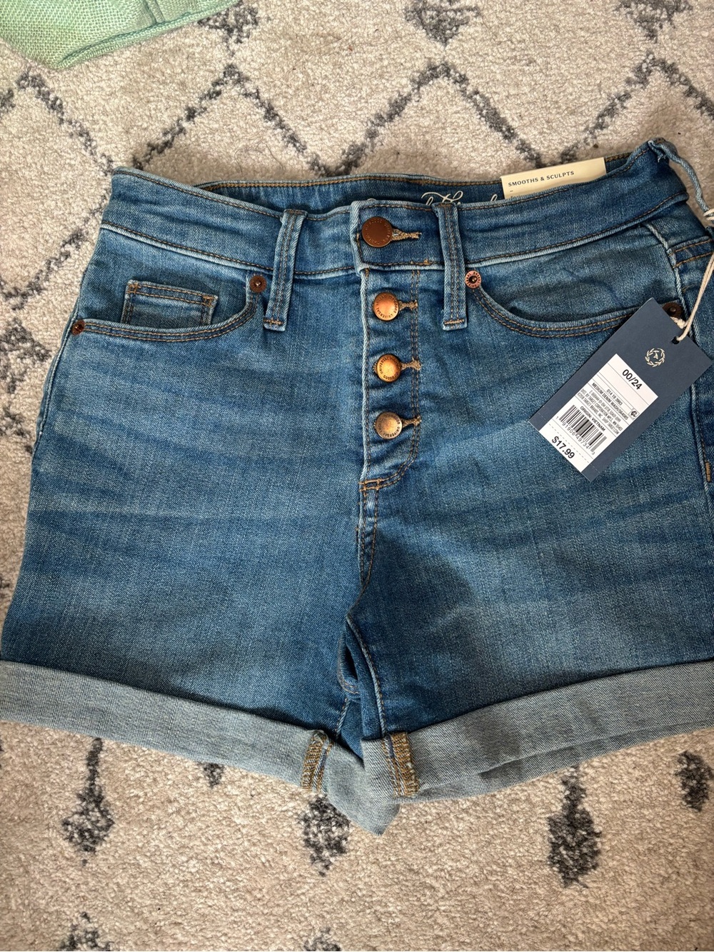 Button-Front Blue Denim Jean Shorts with Rolled Hem NWT